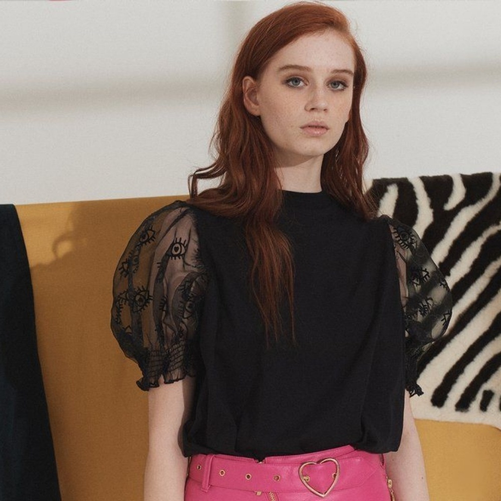 Lazy oaf GEM black eye print puffy sleeve top